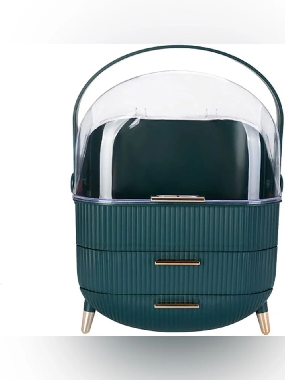 New Makeup Organizer Storage Box Lux Case in Deep Teal with Clear Dome